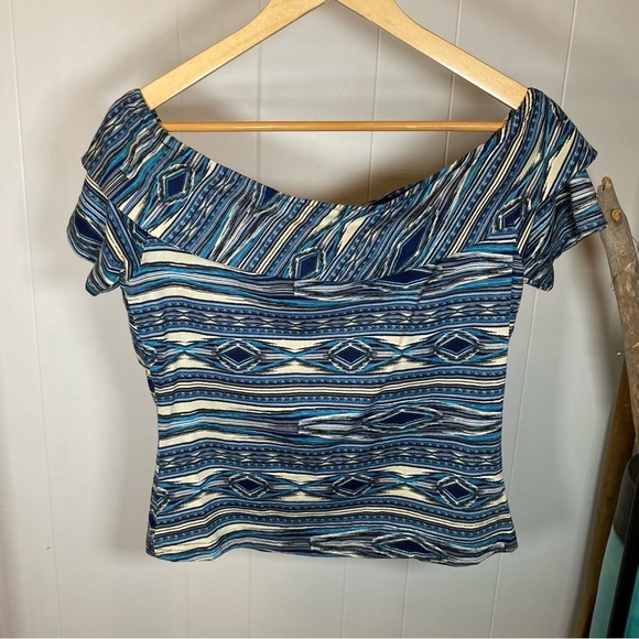 NWT Vintage Collection Cowboys and Indians Aztec 71185 Crossover Top Blue Multi - Picture 6 of 9